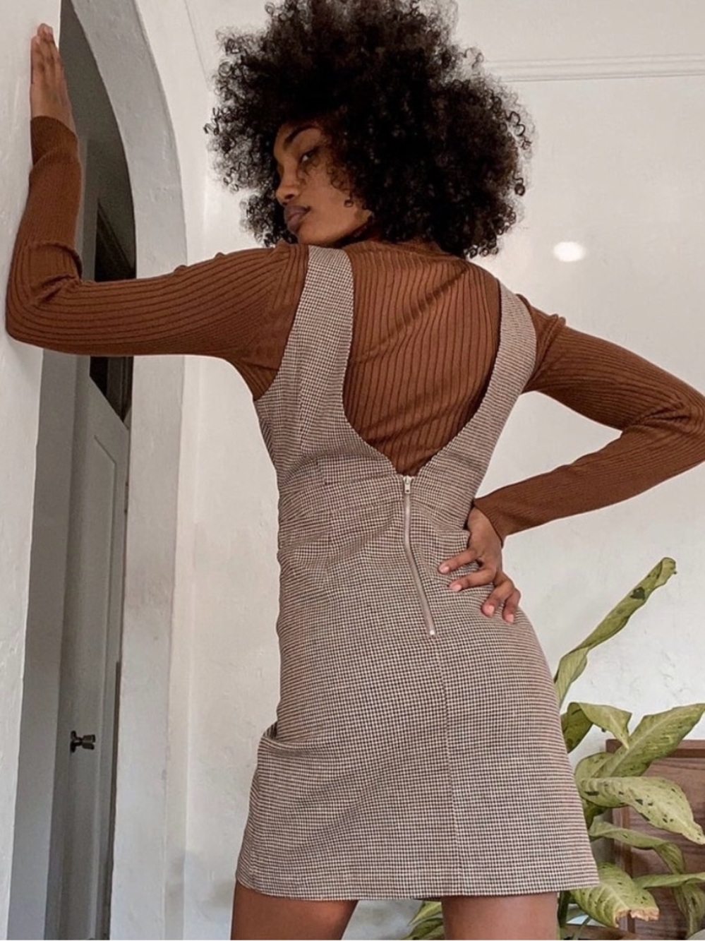 NWT Lulu's Brown Herringbone Mini Dress
